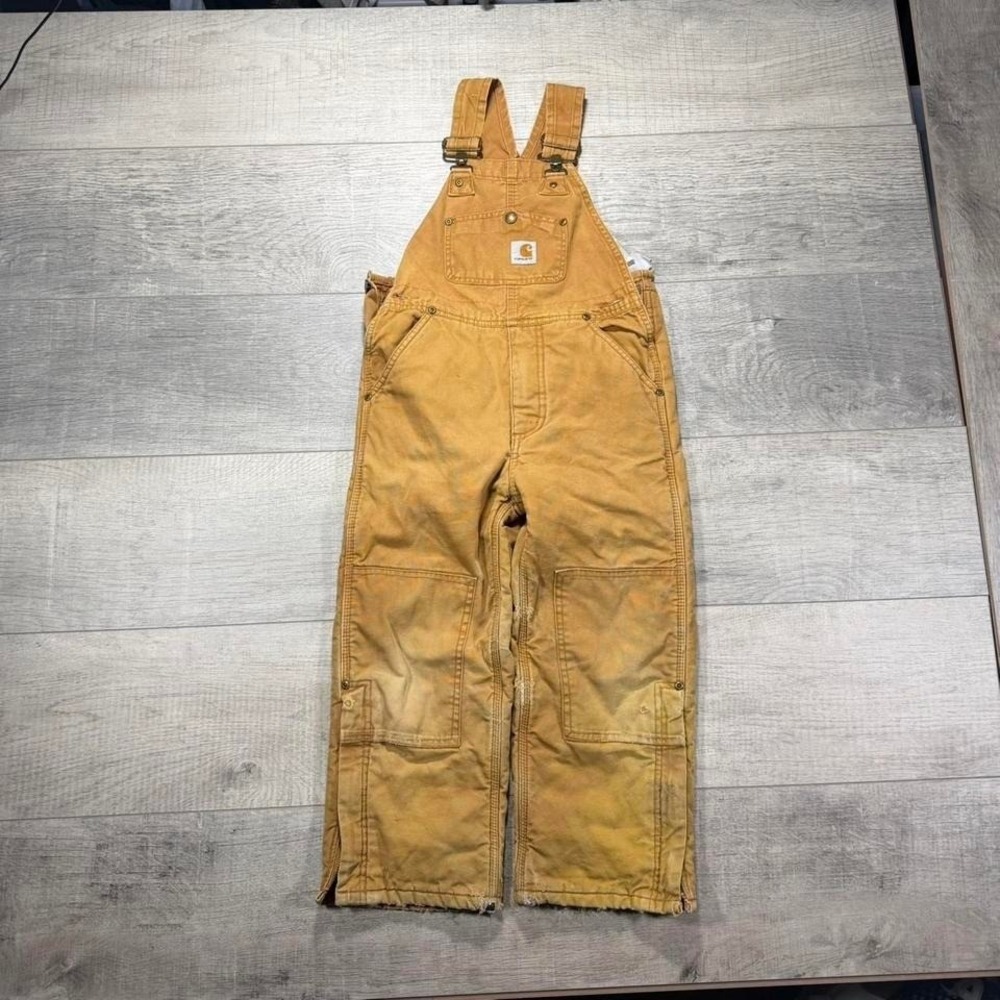 Vintage‎ 2000s kids tan workwear canvas carharrt double knee overalls Size 6